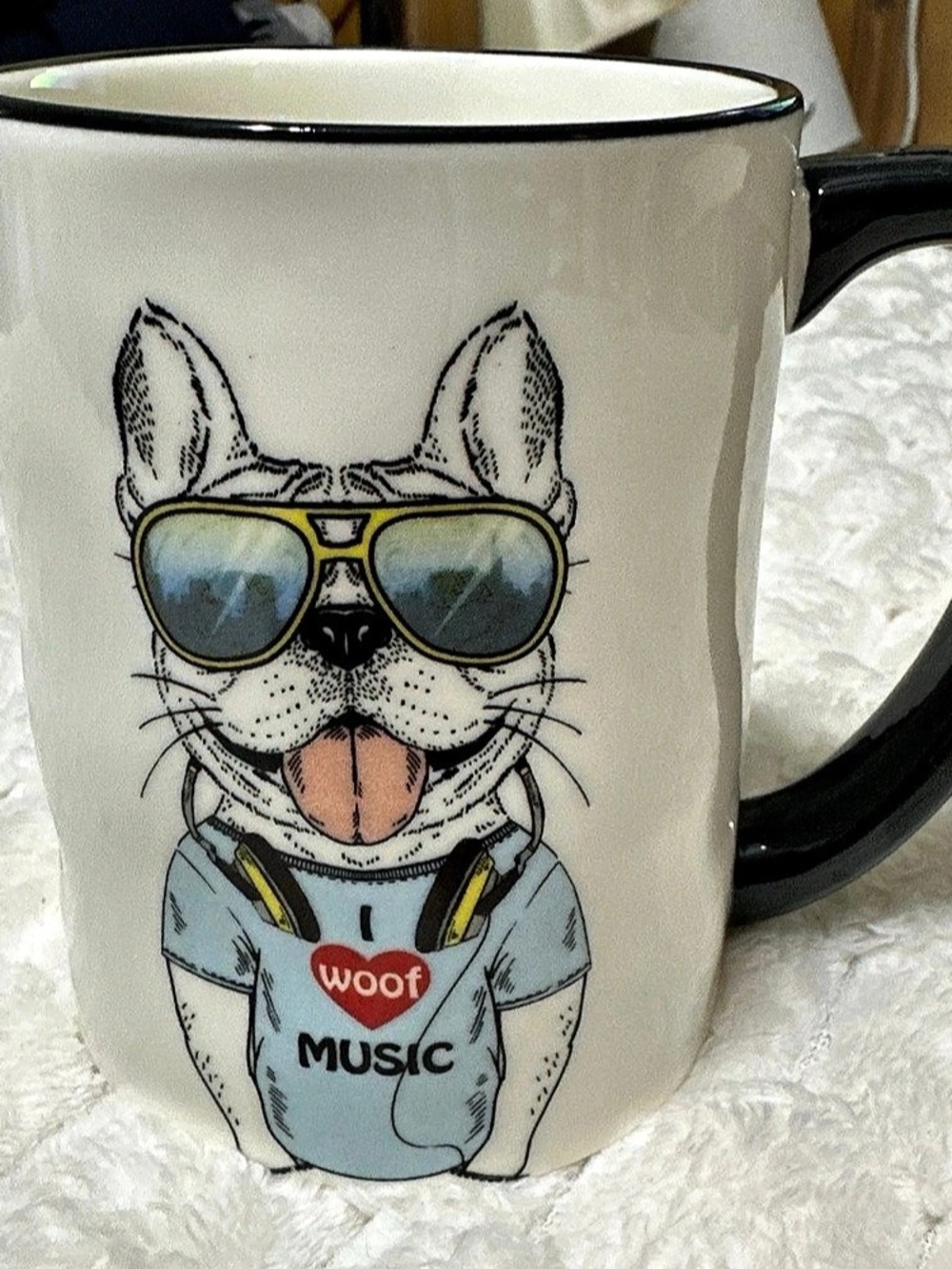 Signature Housewares Incorporated Hipster Dog Music Graphic Coffee Mug I Woof Mu
